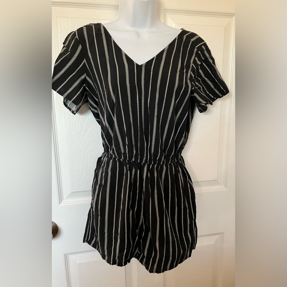Black and White Striped Romper
